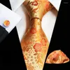 Bow Ties Men's 8 CM Floral Silk Necktie Pocket Square Cufflinks Set Wedding Party Business Neckties Handkerchief