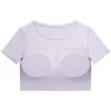 Actieve shirts abs loli dames slanke fit training tops round nek fitness crop top top mouw atletic gym yoga sport shirt met gebouwd