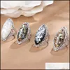 Cluster Rings 4 Color Vintage Antique Sier Shell Colorf Big Oval Finger Ring For Women Female Statement Boho Beach Jewlery Gifts Dro Otssg