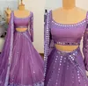 Robes de fête Chaniya Choli Lavender Lehenga Prom Shimmer Two Pieces Gillter Robe de soirée Usure avec Wrap