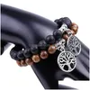 Beaded 8Mm Black Lava Stone Wood Bead Strand Tree Of Life Bracelet Diy Essential Oil Diffuser Friend Couples Bracelets For W Dhgarden Dhtob