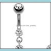 Navelklockknapp ringer rostfritt stål Zirkon Långt dingr runt Rhinestone Belly Ring Bar skivstång Piercing Reverse Jewelry 681 T2 Dhalj