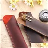 Pencil Cases 1Pc Genuine Leather Pen Holder Vintage Fountain Ballpoint Bag Portable Double Case Cute Pouch Office Bag1 Drop Delivery Dhsyq