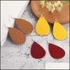 Charm Weave Pattern Teardrop Leather Earrings for Women Bohemian Rhombus Lattice Colorf Statement Light Weight Oval Earring Smycken Otfap