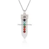 Pendant Necklaces Charkra Stone Necklace Shield Shape Gemstone Sier Plated Pendants With Link Chain 18Inch For Women Handmade Jewler Dhgb4