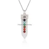 Pendentif Colliers Charkra Stone Collier Bouclier Forme Gemstone Sier Plaqué Pendentifs avec chaîne à maillons 18 pouces pour les femmes faites à la main Jewler Dhgb4