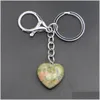 Key Rings Natural Crystal Stone Keychains Heart Shaped Rose Pink Tiger Eye Charms Chains Quartz Gifts Men Women Presents Jew Dhgarden Dhjtd