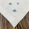 Bordservete middag servetter 20 "x20" -Inch vit hemstitch linne broderi blå neptun/conch/shell te