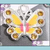 Charms 7Colors Elaw Butterfly Rhinestone 56pcs/Lot 22x35 mm hart zwevende kreeft klemps charme voor glazen wonen geheugen medelang 60 dhmew