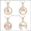 Pendant Necklaces Pretty Crystal Beautifly Necklace Gold Color Gemini Cancer Leo Virgo Libra Scorpio 12 Constellations Pendants Drop Dh8Py