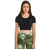 Actieve shirts abs loli dames slanke fit training tops round nek fitness crop top top mouw atletic gym yoga sport shirt met gebouwd