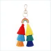 Key Rings Fashion Gold Rainbow Tassel Keychain Mti Layer Ring Bag Hang For Women Jewelry Will And Sandy Gift 1835 T2 Drop Delivery Dhbsp