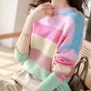 Pulls pour femmes Femmes Crew Neck Pull Pull 2023 Printemps Automne Hiver Écolière Stripe Tricot Tops Dames Coréen Lâche Top