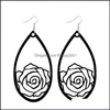 Charm Design Rose Flower Leather Earring Water Drop Dangle Earrings For Women Girls Delivery Jewelry Ot8Ca