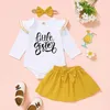 Ensembles de vêtements pour bébés filles de 3 à 6 mois, manches longues, barboteuse blanche, jupe jaune unie, tenue d'hiver pour bébé