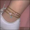 Chevilles Butfly charme chaîne de cheville Chaîne Summer Beach Gold Ankle Foot Bracelet Bijoux de mode et cadeau sable