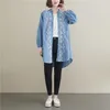 Camicette da donna Superaen oversize ricamo alla moda sciolta camicia lunga cardigan manica denim d'autunno femminile e top invernali