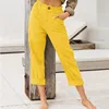 Women's Pants Womens Cotton Linen Drawstring Back Elastic Waist Casual Trousers High Baggy Cargo Woman