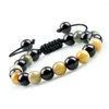 Strand Perles Bracelets Naturel Noir Obsidienne Hommes Braded Bracelets Réglable Guérison Coloré Oeil De Tigre Pierre Bracelet Pour Femmes Bijoux