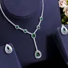 Collier boucles d'oreilles ensemble BeaQueen Long pendentif et pour dames demoiselle d'honneur vert blanc cristal cubique zircone mariage JS309