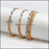 Link Chain Link 5Pcs Lucky Eye Copper Turkish Blue Bracelet Gold Cuban Chains Adjustable For Women And Men Fashion Jewelry 3726 Q2 Dha27