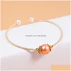 Bärade 2022 Nya Edison Pearl Strand -armband Ctured Freshwater Roud Pearls Gold Plated Bangle For Women Jewelry Drop Delivery Dhwy9