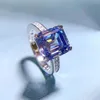 Anneaux de cluster SHIPEI Classique 925 Sterling Silver Emerald Cut 11 10 MM Sapphire Gemstone Mariage Engagement Fine Bijoux Femmes Bague En Gros