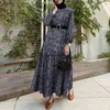 Etnische kleding Moslim Islam Mode Print vrouwen Jurken Dubai Midden -Oosten Femme Dreess met riem Eid Ramadan Lady Robe Saoedi -Arabië Caftans