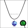 Collane con ciondolo Moda Collana Neba in acciaio inossidabile Glow In The Dark Space Universe Glass Galaxy Sistema solare con goccia luminosa Otgdz