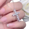 Pendant Necklaces Serenity Day 3.0mm 4mm Moissanite Necklace 925 Sterling Silver Cross Pendants Necklace for Women Engagement Bridal Fine Jewelry G230202