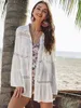 Camicette femminili 2023 Donne Donne Shirt Beach Dress Mandarin Manica Kaftan Tunic Robe de Plage Solid White Pareo Q429