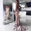 Abiti da festa Sexy scollo a V aperto sul retro Sirena Prom lungo 2023 Donne eleganti Abito da sera formale in raso champagne oro rosa con cinghie