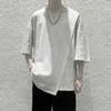 メンズTシャツファッションカジュアルソリッドカラー不規則なデザインホワイトTシャツ新しい高品質ハーフスリーブルーズオコラーストリートウェアトレンド男性トップY2302