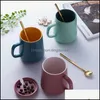 Mugs Contrasting Color Nordic Ceramic Net Red Ins Wind Mug Creative Water Cup With Lid And Spoon Gift Box Simple Coffee Cute Drop De Dhdjx