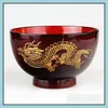 Bowls Natural Jujube Wooden Bowl Soup Rice Noodles Kids Lunch Box Kitchen Tableware Dragon And Phoenix Drop Delivery Home Garden Din Dhbl8