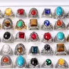 Wholeseale 25pcs/lot Turquoise Natural Big stone Ring Vintage Alloy Crystal Rings Wedding Jewelry Party Rings