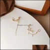 Stud Fashion Delicate Alloy Small Fresh Flower Earrings Individual Character Asymmetry Ear Bone Clip Pearl Tassel Long Women Gifts 3 Dh4Ow