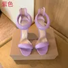 Gianvito Rossi 여자 스틸레토 샌들 백 지퍼 하이힐 공식 신발 가죽 패션 편안 10cm 퍼플 드레스 파티 로마 샌들