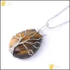 Pendant Necklaces Tree Of Life Necklace Wire Wrap Natural Stone Gem Pink Quartz Tiger Eye Green Aventurine Suspension Drop Delivery Dhhud