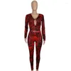 Women's Two Piece Pants Suit Fashion Sexy African Women's Red Printed Long Sleeved Top Tight Tracksuit Set Winter 2023