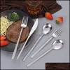 Dinnerware Sets Pcs Set 18/10 Stainless Steel Tableware Knife Fork Spoon Flatware Dishwasher Safe Cutlery Drop Delivery Home Garden Dhlov