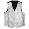 Herenvesten 5PCS Designer Heren Trouwpak Vest Zilver Paisley Jacquard Folral Zijden Vest Stropdas Broches Vest Set Barry.Wang Bruidegom 230202