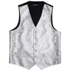 Gilet da uomo 5 pezzi Designer Gilet da uomo da uomo Gilet argento Paisley Jacquard Folral Gilet di seta Cravatta Spille Gilet Set Barry.Wang Sposo 230202