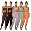 Women's Two Piece Pants Personality Street 2023 Fashion Casual Suit Solid Color Pocket Ankle-Tied Trousers Body Shaping Vest Two-Piece Set