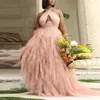 حجم كبير فساتين حجم فستان الزفاف مثير حمالة شنق الرقبة نمط Falbala عارية الذراعين منظور الشاش ثوب بالجملة قطرة 230202