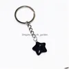 Keychains Lanyards Star Shape Reiki Healing Natural Stone Chakra Pink Green Black Agate Key Rings Keyrings Women Men Jewel Dhgarden Dhl0D