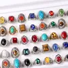 WHOLESEALE 25PCS/LOT TUQUOISE Natural Big Stone Ring Vintage Alloy Crystal Rings Wedding Jewelry Party Rings