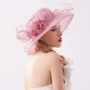 Brede rand hoeden zomer vintage fascinator voor vrouwen elegante bloem zon hoed feest bruiloft