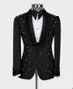 Luxe hommes smokings sur mesure 2 pièces un bouton perles de cristal costumes de mariage formel affaires bal fête sur mesure