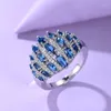 Wedding Rings Luxury Female Blue Stone Ring Classic Silver Color Engagement Crystal For Women